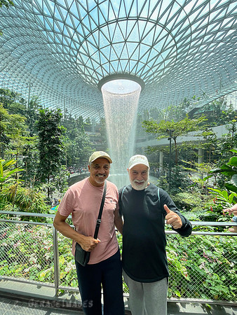 At the rainforest Vortex Waterfall at the Jewel in Terminal 1 at the Singapore Changi Airport.