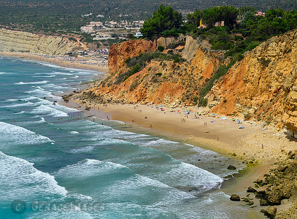 Cliffside view over Praia do Canavial and Praia Porto de Mos