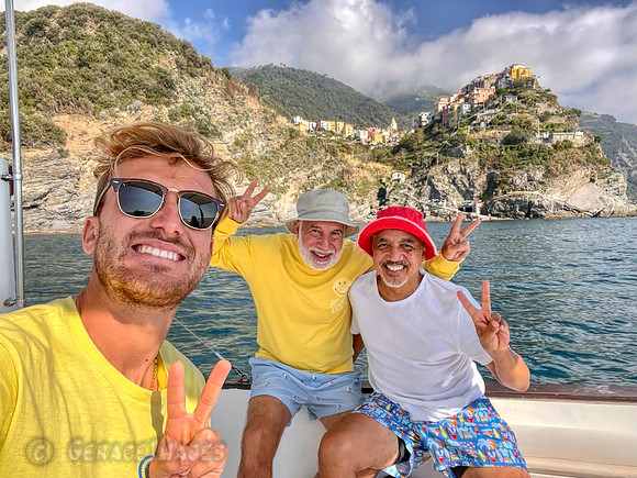 Captain Marco and us. Corniglia in background.