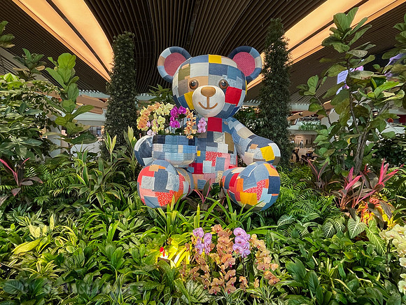 Many different types of flower gardens at the Changi Airport.