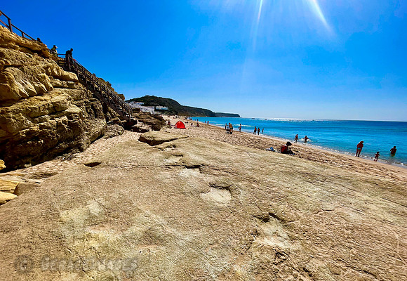 Salema Beach and dinosaur footprints.