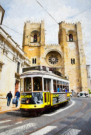 Famous Tram 28 and the Sé Cathedral.