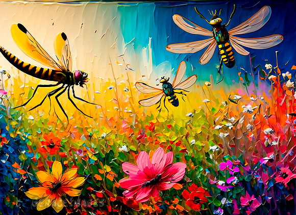 Dragonflies in Wildflowers Collection #1