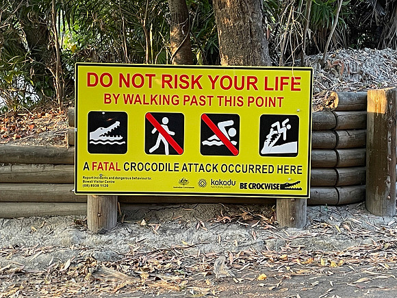 We saw frequent warnings about the crocodiles.