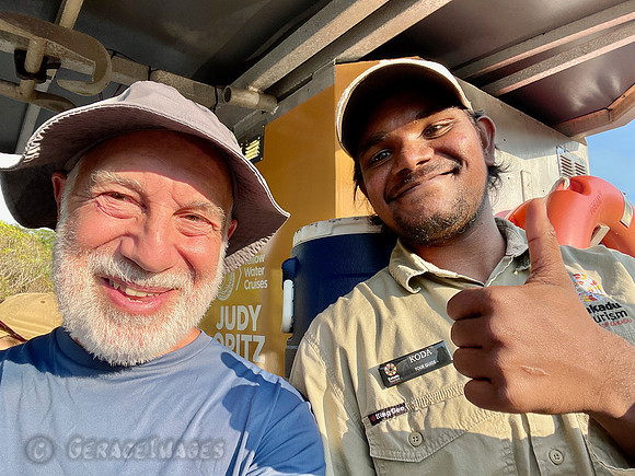Me with Aboriginal guide Koda. When giving safety instructions about the river boat he said...